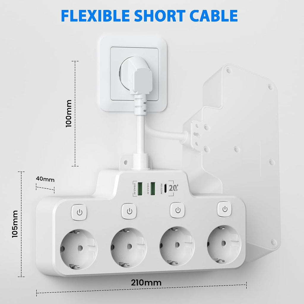Wall-mounted Power Strip With Independent Switch — 2 USB A And 1 USB C | Cleverly Designed for Everyday Use — You'll Wonder How You Managed Without It