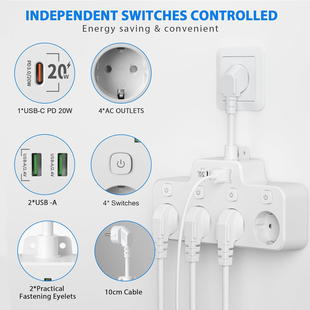 Wall-mounted Power Strip With Independent Switch — 2 USB A And 1 USB C | Cleverly Designed for Everyday Use — You'll Wonder How You Managed Without It
