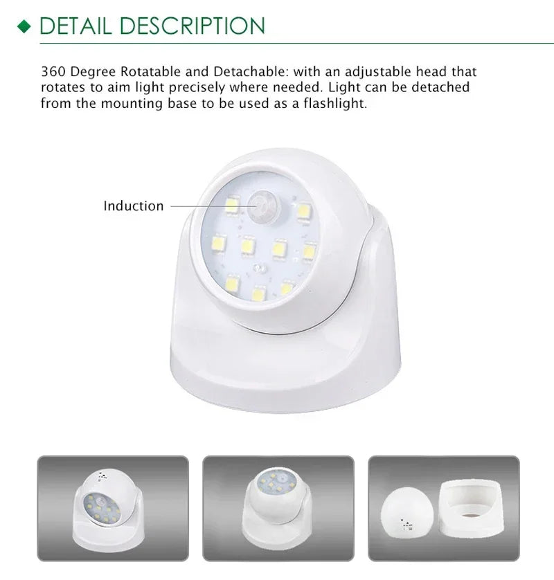 Wireless LED spotlight with motion detector — 360° rotatable & energy-saving | Compact, Stylish & Incredibly Useful — An Everyday Home Must-Have