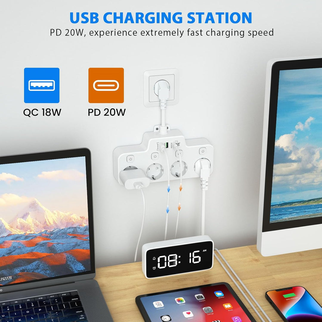 Wall-mounted Power Strip With Independent Switch — 2 USB A And 1 USB C | Cleverly Designed for Everyday Use — You'll Wonder How You Managed Without It