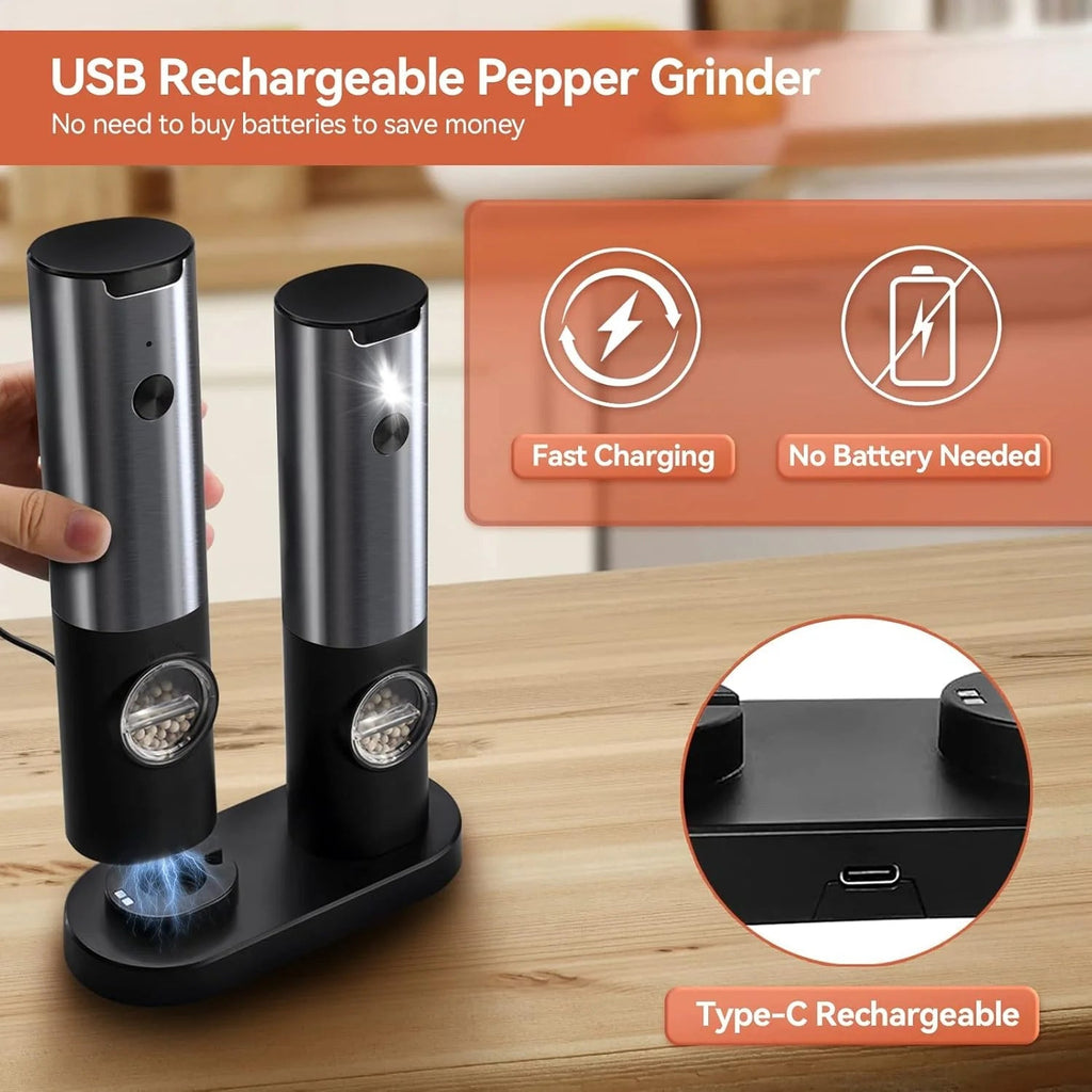 Elegant Electric Salt And Pepper Mill With Rechargeable Battery | High-Performance Tech Built for Modern, Busy, On-the-Go Lifestyles