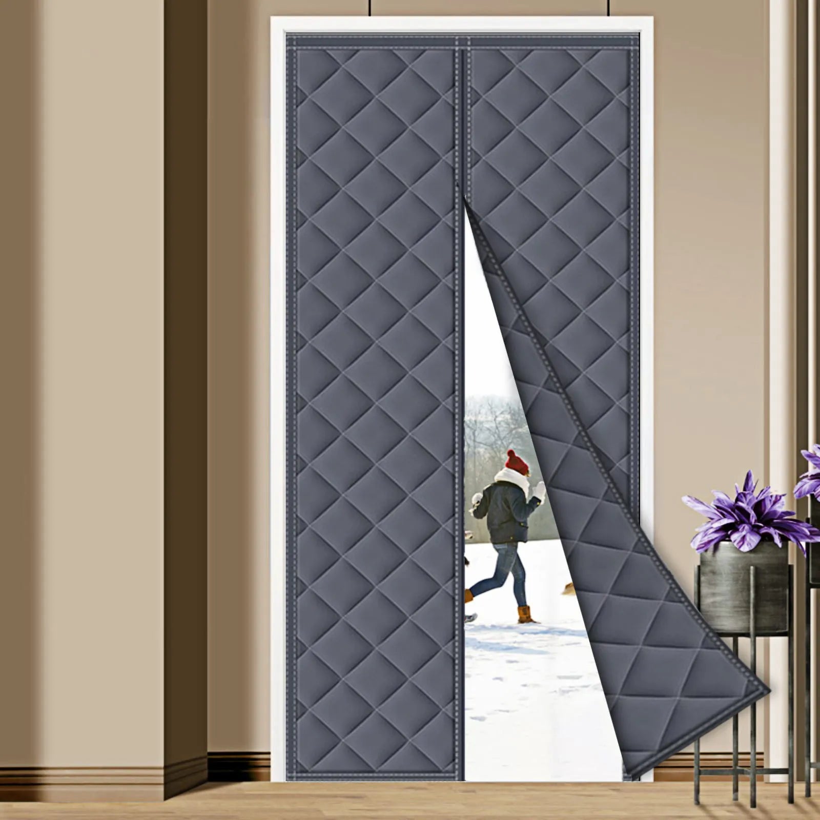 Magnetic Thermal Door Insulation Curtain | Heavy Duty Draught Excluder Curtain for Energy Saving and Warmth