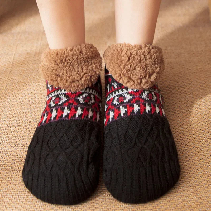 Snow Pattern Warm Winter Floor Socks | Fluffy Cosy Thermal Slipper Socks for Women