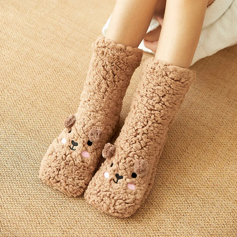 Kawaii Bear Fleece Warm Socks | Cute Fluffy Thermal Slipper Socks for Women & Girls