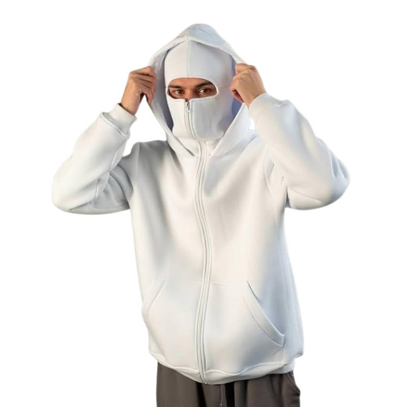 Unisex Full-Zip Balaclava Hoodie | Windproof Winter Hoodie with Built-In Face Cover