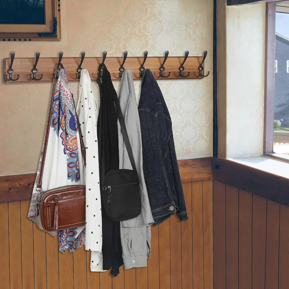 Wooden Wall-Mounted Coat Rack with 10 Hooks | Versatile, Premium-Quality Clothing — From Everyday to Every Occasion