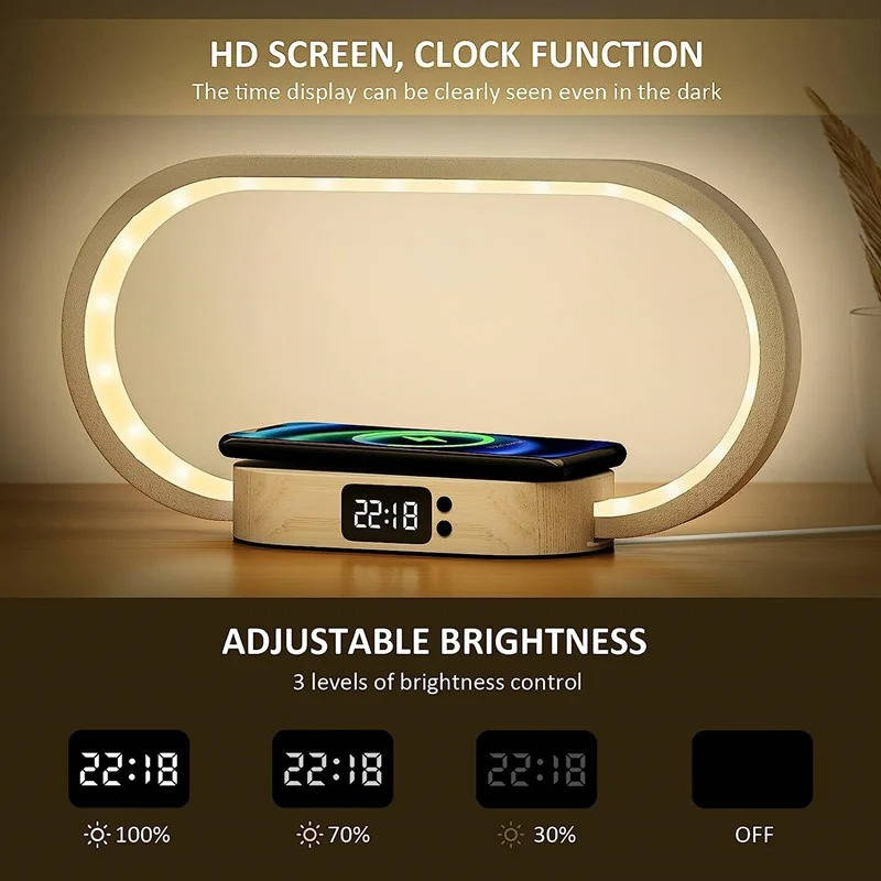 Alarm Clock with Wireless Charging Pad & Night Light | Bedside Digital Clock with Qi Phone Charger