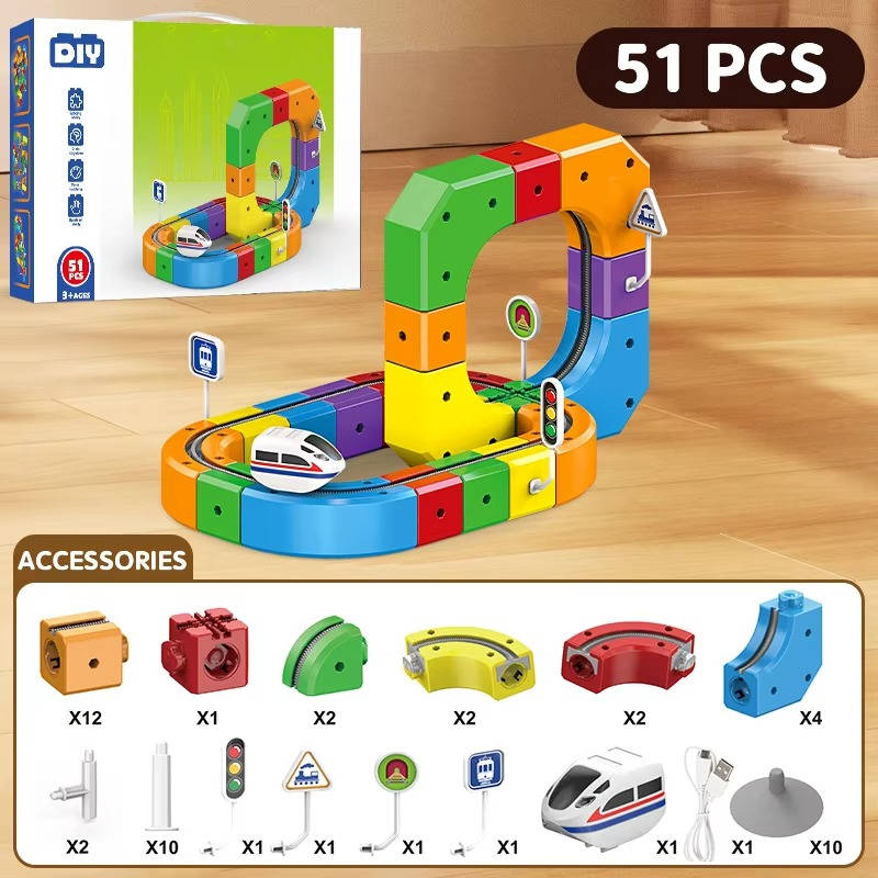 Magnetic Train Track Toy Set | Wooden Magnet Train Building Set for Kids — 51 or 81 Pieces