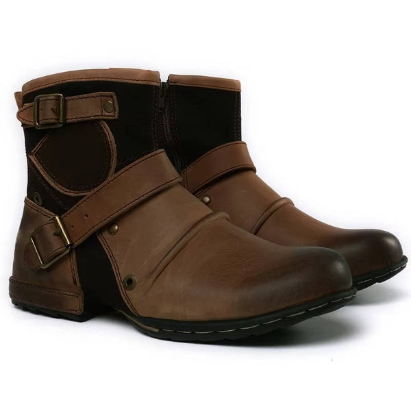 Men's Vintage Buckled Ankle Boots | Retro Style Leather Look Chelsea Boots for Men