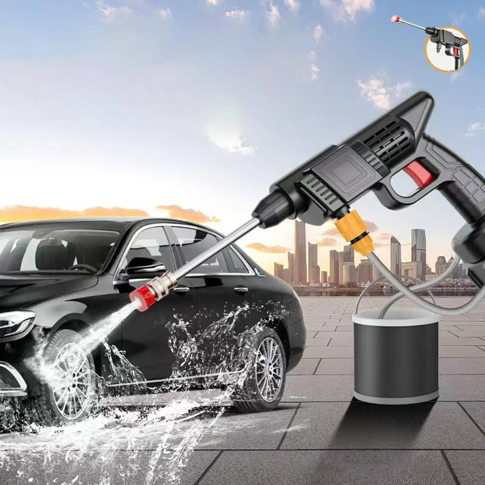 Cordless Portable High Pressure Spray Water Gun Set | Ideal for Cleaning Cars, Patios & Garden Furniture | Built for British Weather — Durable, Attractive Outdoor Design