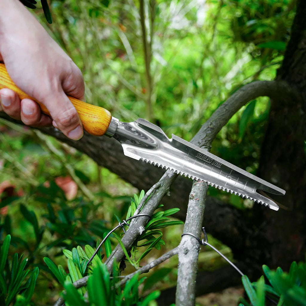 5-in-1 Stainless Steel Weed Puller Tool with Beech Handle | Hardy, Weather-Resistant & Beautifully Designed for Your Outdoor Space