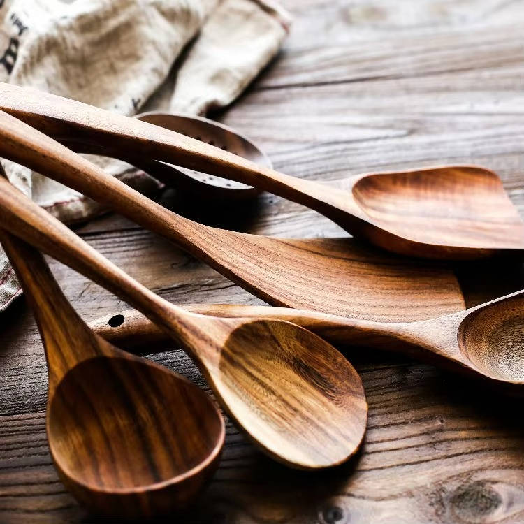 6-Piece Wooden Kitchen Utensil Set | Natural Wood Cooking Tools for Non-Stick Pans