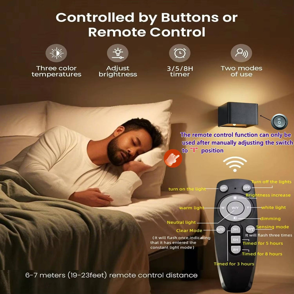Indoor Wall Light with Motion Sensor & Remote Control | Wireless LED Wall Lamp — No Wiring Needed