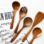 6-Piece Wooden Kitchen Utensil Set | Natural Wood Cooking Tools for Non-Stick Pans