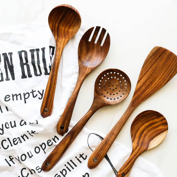 6-Piece Wooden Kitchen Utensil Set | Natural Wood Cooking Tools for Non-Stick Pans