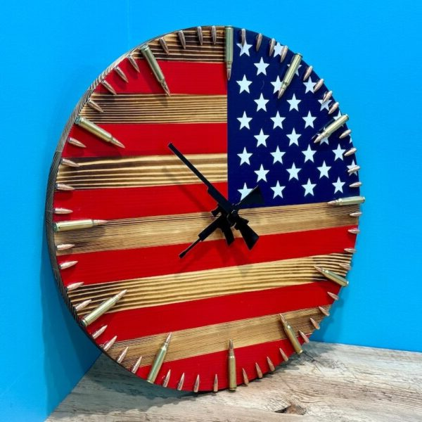 Handmade American Flag Clock | Handmade Patriotic Flag Bullet Clock | Effortlessly Functional Home Essential for Clean, Organised Living
