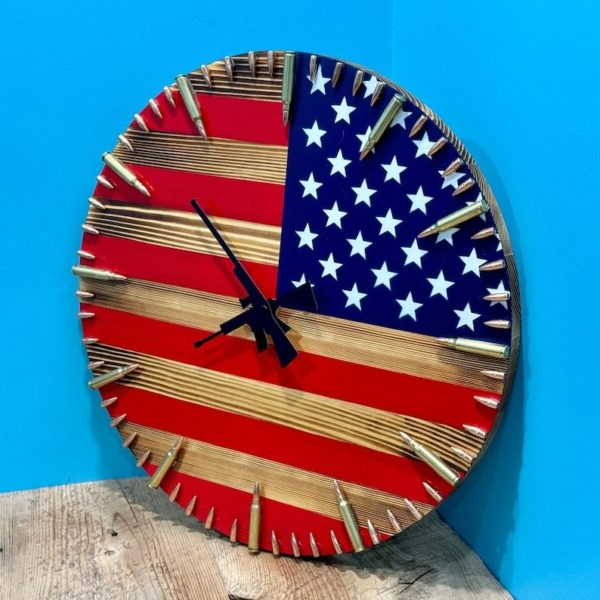 Handmade American Flag Clock | Handmade Patriotic Flag Bullet Clock | Effortlessly Functional Home Essential for Clean, Organised Living