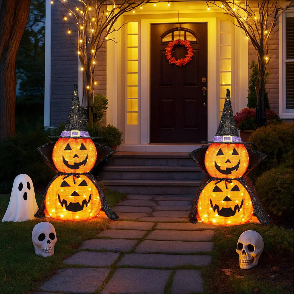 2 Pcs 3ft Halloween Collapsible Lighted In/Outdoor Pumpkin Garden Decoration | The Perfect Seasonal Touch for Your Home — or as a Thoughtful Gift