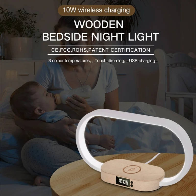 Alarm Clock with Wireless Charging Pad & Night Light | Bedside Digital Clock with Qi Phone Charger