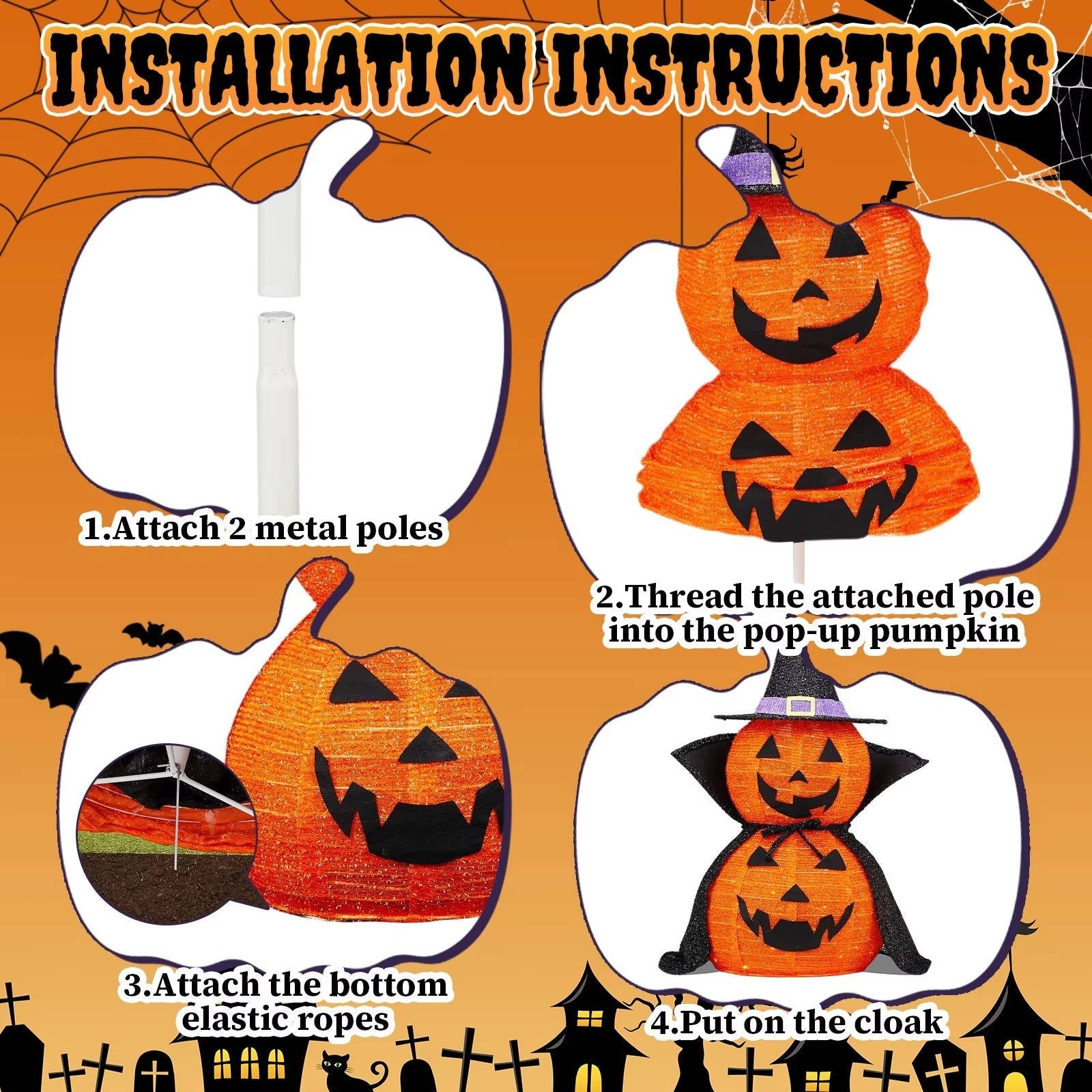 2 Pcs 3ft Halloween Collapsible Lighted In/Outdoor Pumpkin Garden Decoration | The Perfect Seasonal Touch for Your Home — or as a Thoughtful Gift