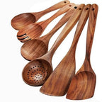 6-Piece Wooden Kitchen Utensil Set | Natural Wood Cooking Tools for Non-Stick Pans