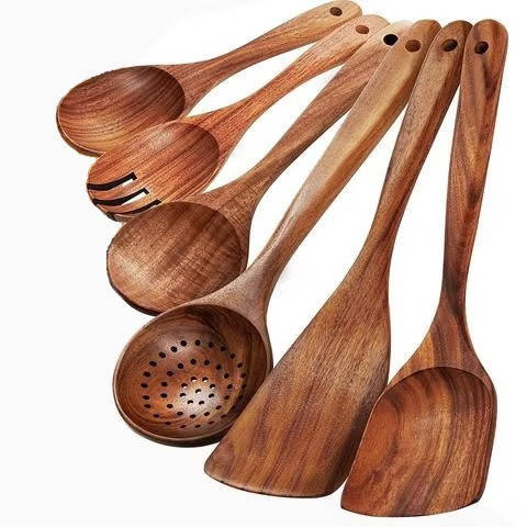 6-Piece Wooden Kitchen Utensil Set | Natural Wood Cooking Tools for Non-Stick Pans