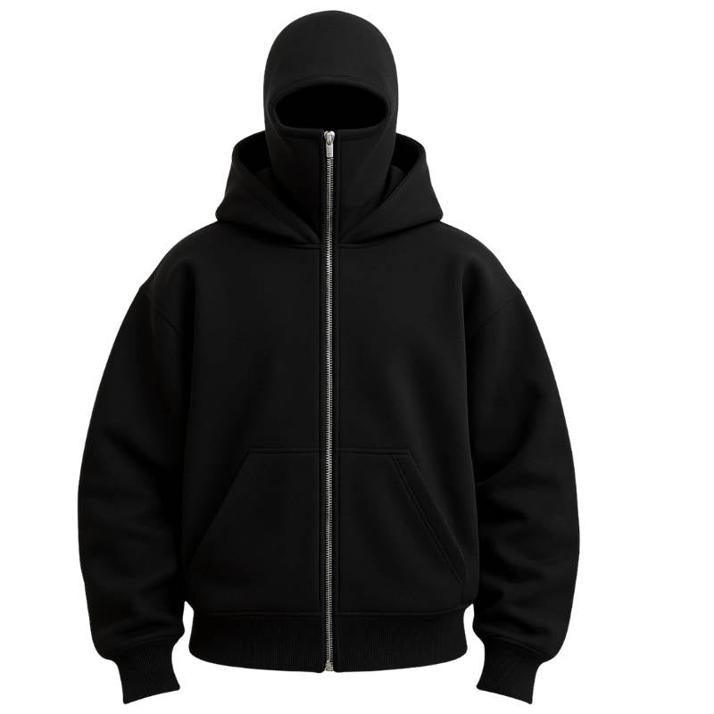 Unisex Full-Zip Balaclava Hoodie | Windproof Winter Hoodie with Built-In Face Cover