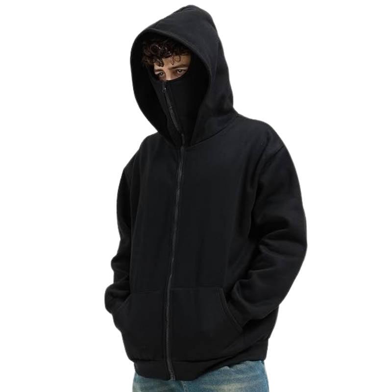 Unisex Full-Zip Balaclava Hoodie | Windproof Winter Hoodie with Built-In Face Cover