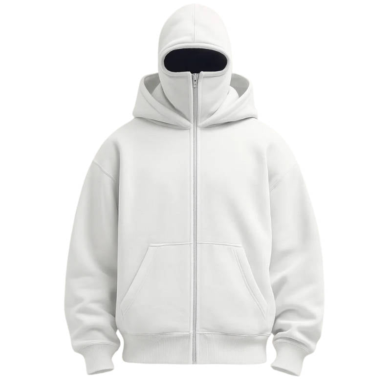 Unisex Full-Zip Balaclava Hoodie | Windproof Winter Hoodie with Built-In Face Cover