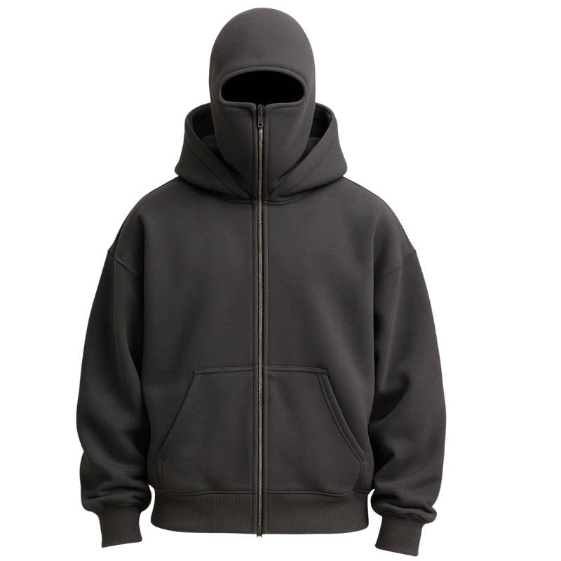 Unisex Full-Zip Balaclava Hoodie | Windproof Winter Hoodie with Built-In Face Cover