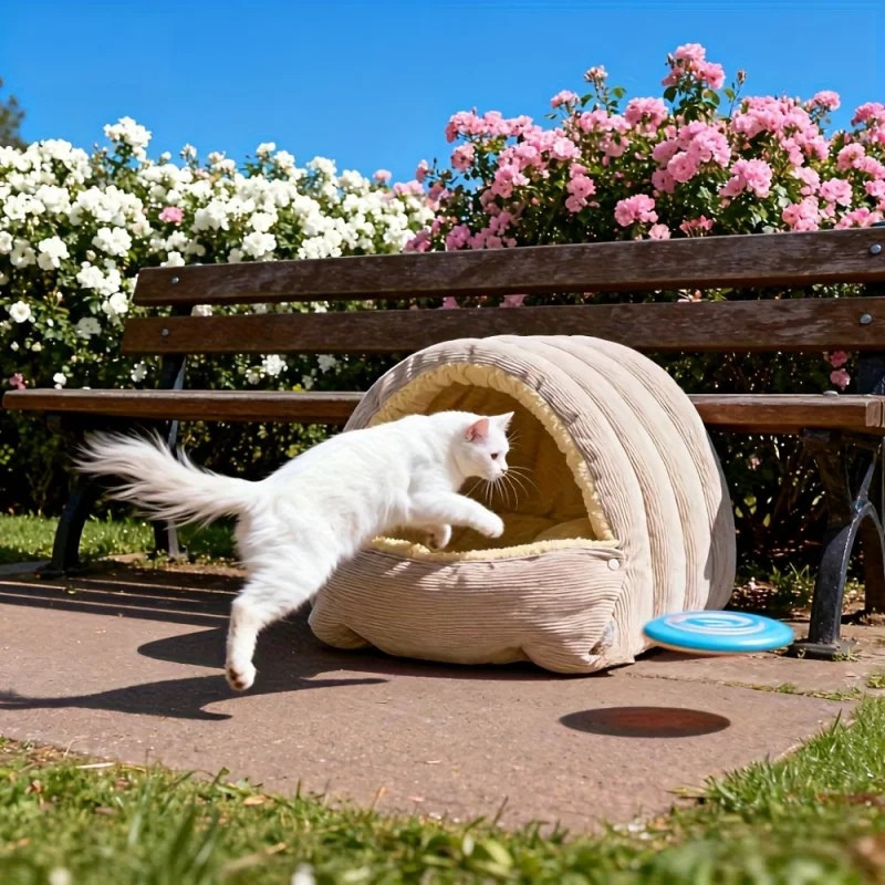 Enclosed Cat Cave Bed | Warm Arctic Fleece Hooded Pet Bed for Cats & Small Dogs