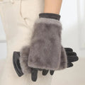 Suede Faux Rabbit Fur Touchscreen Winter Gloves | Warm Lined Dress Gloves for Women
