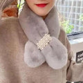 Luxury Faux Fur Pearl Winter Scarf | Elegant Fluffy Cross Scarf for Women