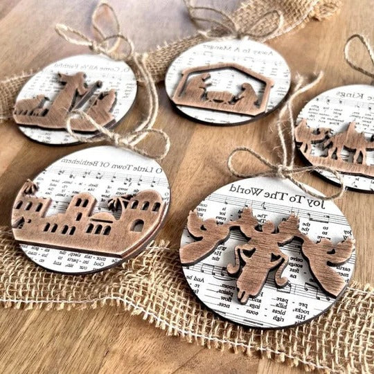 Nativity Music Sheet Christmas Ornaments - Festive Hanging Decorations for Tree