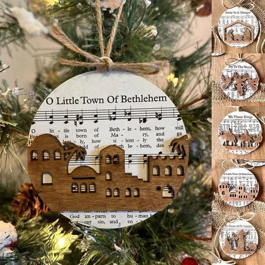 Nativity Music Sheet Christmas Ornaments - Festive Hanging Decorations for Tree