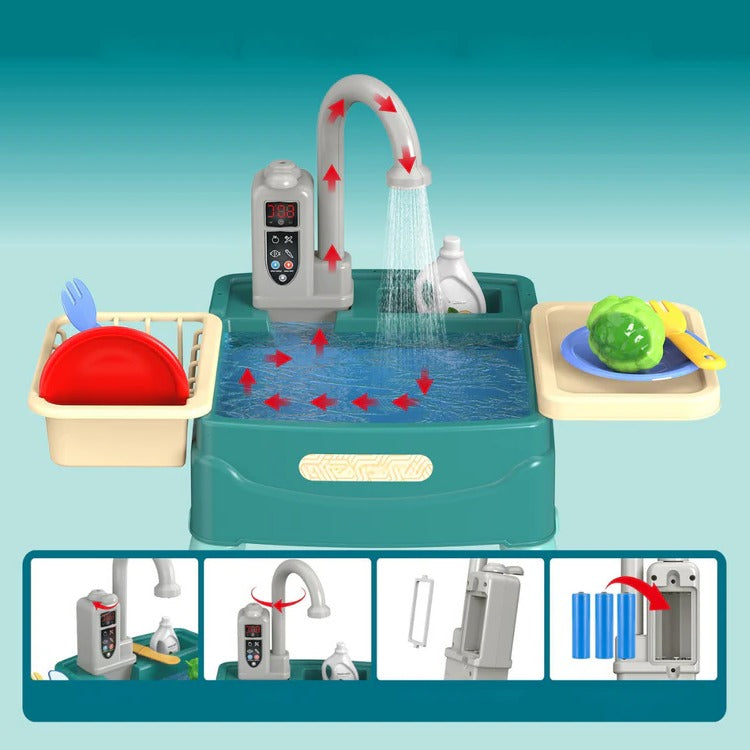 Children's Play Kitchen with Flowing Water Feature | Kids Pretend Kitchen Set for Role Play