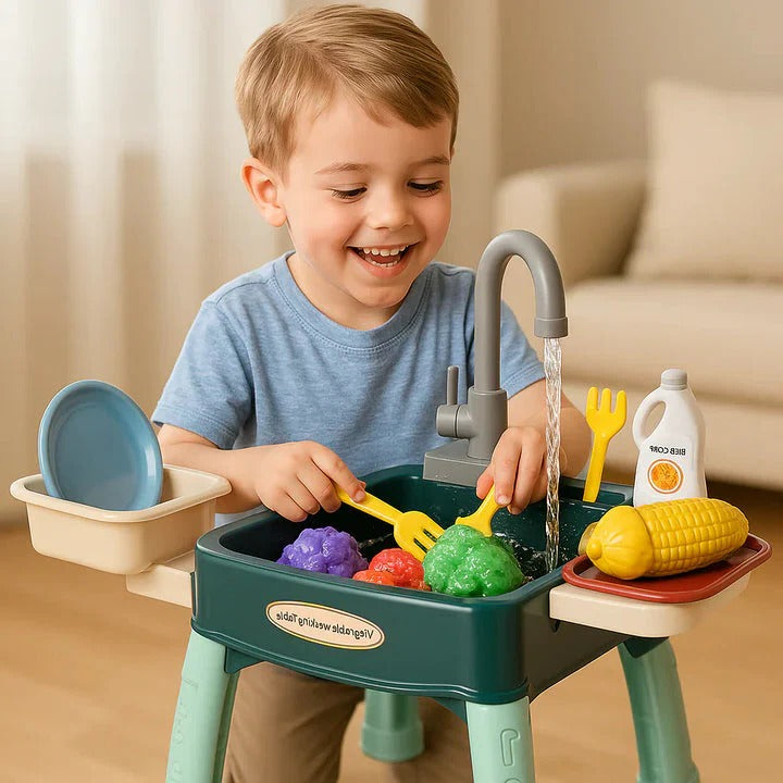 Children's Play Kitchen with Flowing Water Feature | Kids Pretend Kitchen Set for Role Play