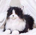 Lifelike Black & White Plush Cat | Realistic Stuffed Animal Toy for Children & Cat Lovers