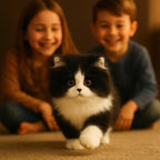 Lifelike Black & White Plush Cat | Realistic Stuffed Animal Toy for Children & Cat Lovers