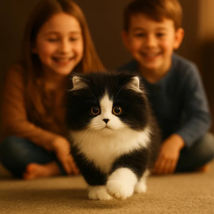 Lifelike Black & White Plush Cat | Realistic Stuffed Animal Toy for Children & Cat Lovers