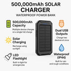 500000mAh Solar Charger Waterproof Power Bank External | Built for British Weather — Durable, Attractive Outdoor Design