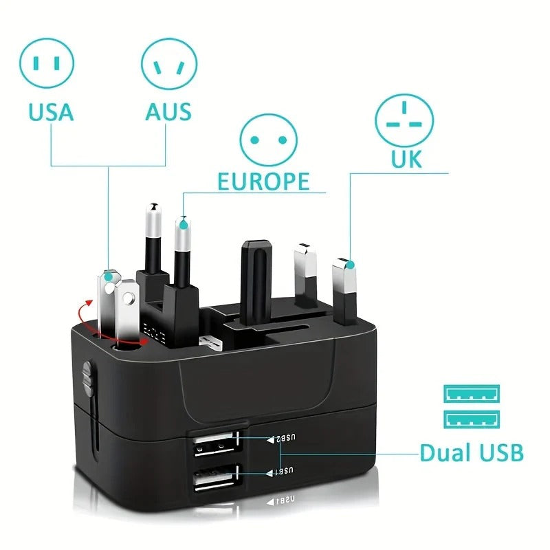 Worldwide Travel Adapter with Dual USB Charging Ports | Premium Quality, Thoughtful Design — Built for Real Everyday Life