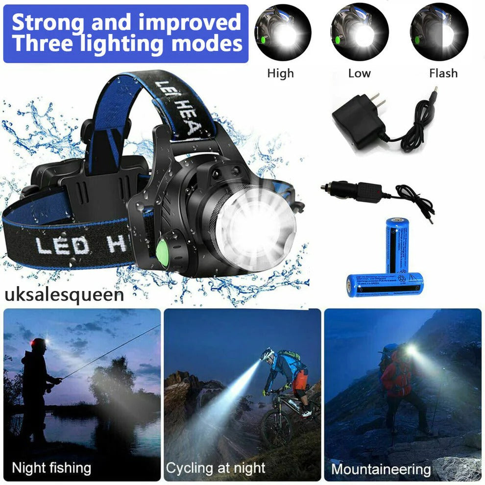990000LM Rechargeable LED Headlamp | Built for Adventure — Durable, Reliable & Ready for Anything Outside