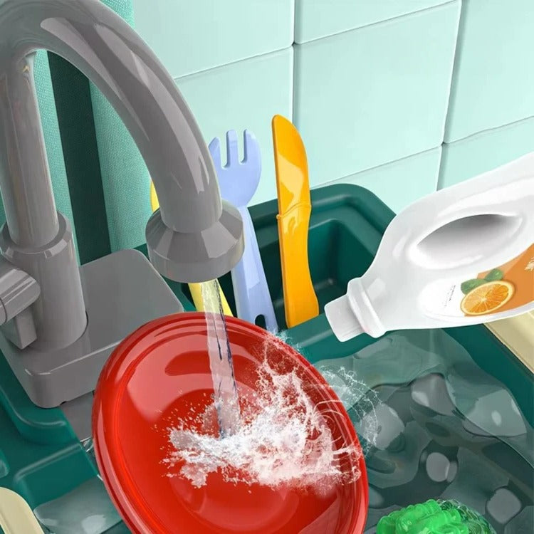 Children's Play Kitchen with Flowing Water Feature | Kids Pretend Kitchen Set for Role Play