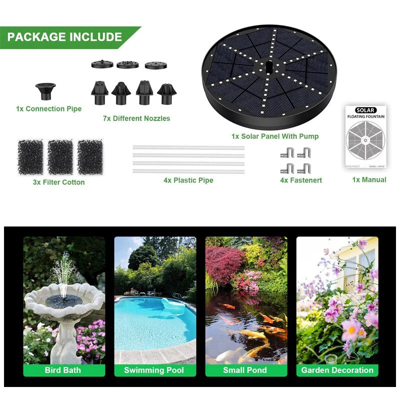 Solar Fountain with 60 LED Lights | Make Your Garden Beautiful, Functional & the Envy of the Neighbourhood