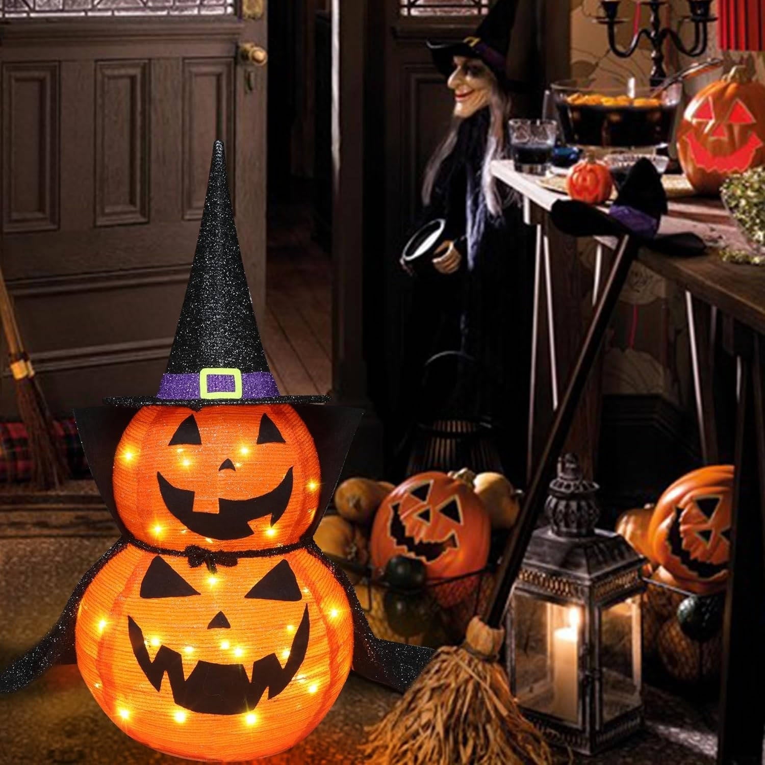 2 Pcs 3ft Halloween Collapsible Lighted In/Outdoor Pumpkin Garden Decoration | The Perfect Seasonal Touch for Your Home — or as a Thoughtful Gift