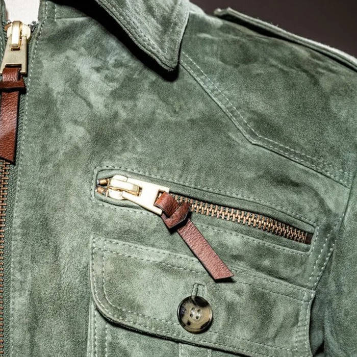Men's Retro Suede Jacket with Lapel & Zipper Pockets | Vintage Style Overshirt for Men