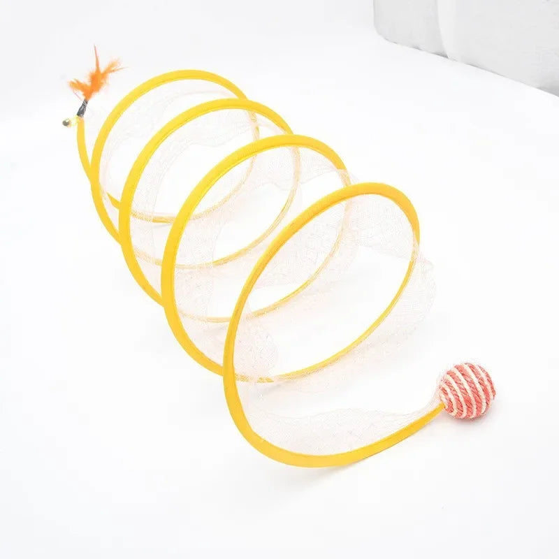 Collapsible S-Shape Interactive Cat Tunnel | Pop-Up Play Tube with Hanging Toy for Cats